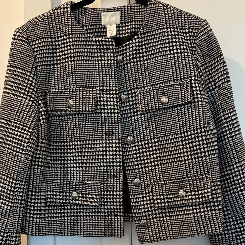 H&M Black and White Checkered Blazer